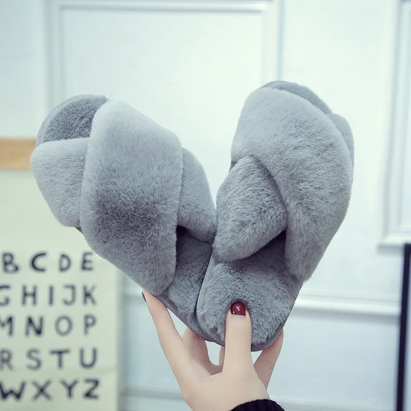 Indoor Anti Slip Fuzzy Slippers for Women in Autumn and Winter Warm Home Anti-slip Comfortable Thick Soles Cotton Slippers