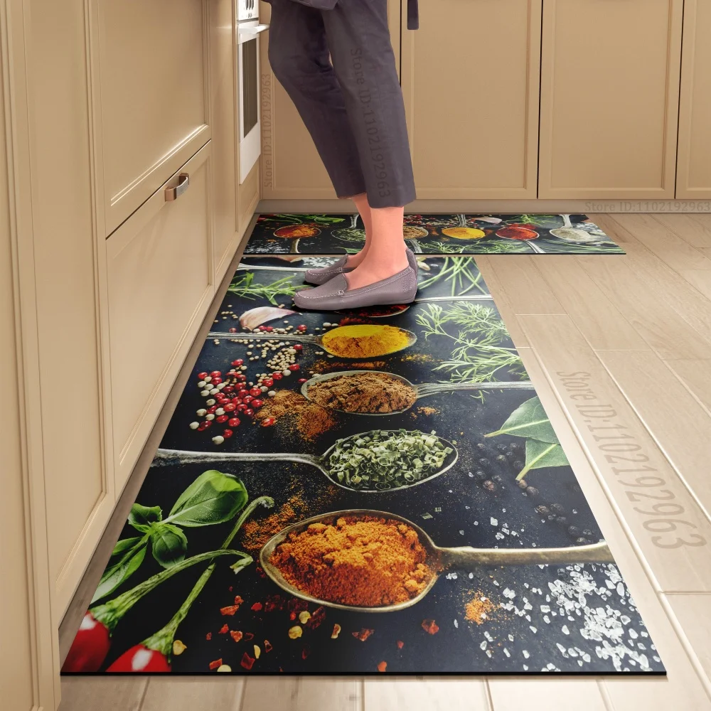 

Kitchen Floor Mat Dining Theme Dirty Resistant Washable Long Bedside Floor Mat Non-slip Bathroom Entrance Doormat Small Rugs