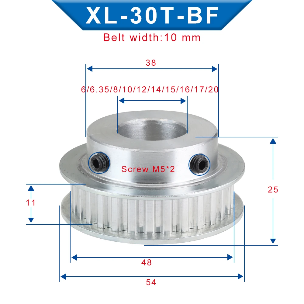 XL 30 T Timing Pulley Bore 6/6.35/8/10/20 mm Teeth Pitch 5.08 mm Aluminum Pulley Wheel Teeth Width 11 mm For 10mm XL Timing Belt