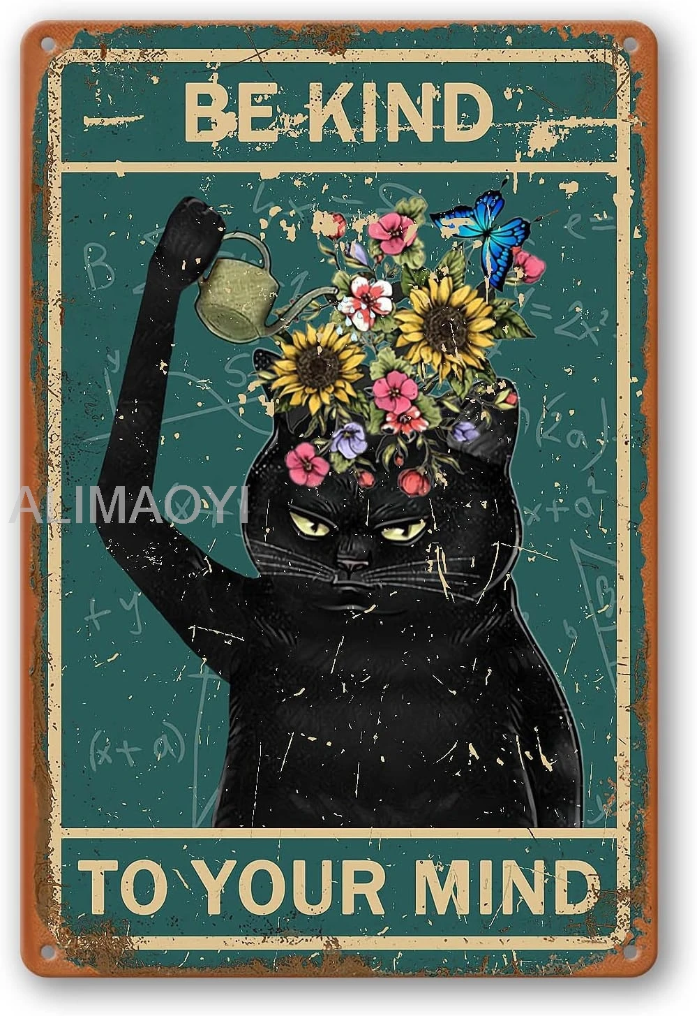 Boho Room Decor Vintage Home Wall Decor Be Kind To Your Mind Sign Retro Black Cat Metal Tin Signs Boho Gothic Office De Alu sign