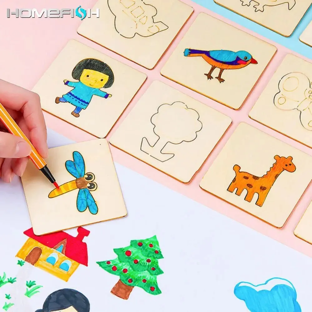 Pochoirs en bois Montessori pour enfants, jouets de dessin, modèle de peinture bricolage, cadeau d'apprentissage, 20 pièces