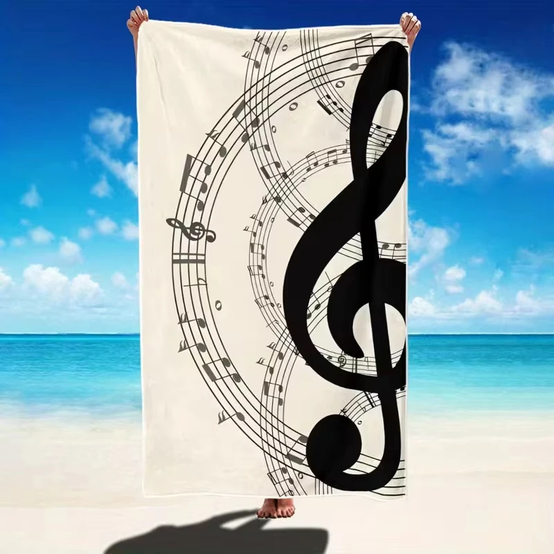 Treble Clef Music Note Black White Sheet Music Print Beach Towel Quick Dry Sandproof Absorbent For Beach Travel Vacation