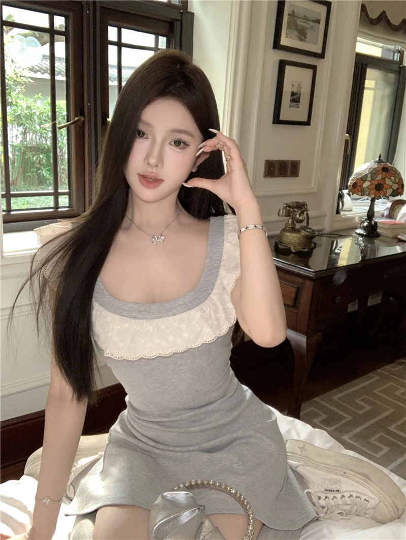 

Sweet Bowler Sleeve Dress Women's Design Summer New Style Waist Cinching A-Line Short Skirt Gown Pure E-commerce Sale