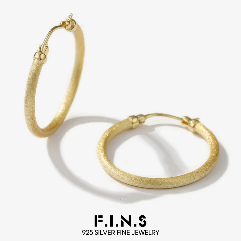 

F.I.N.S New 925 Sterling Silver Hoop Earrings for Women Matte 30MM 40MM 50MM Circle Piercing Ear Buckles Unique Fine Jewelry