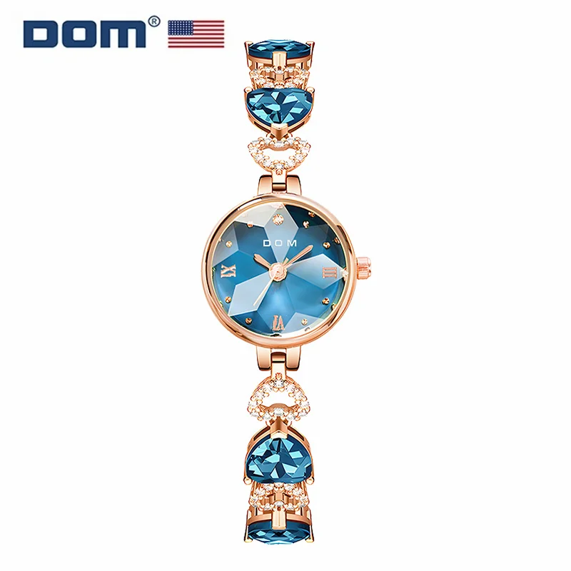 

DOM 1766 Quartz Watch Women Fashion Elegant Blue Diamond Small Dial Watches Pointer Bracelet Wristwatches for Ladies Clock Gift