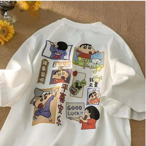 2026 New Crayon Shin Chan Print Pure Cotton Short Sleeve T Shirt Loose Casual Mens Top