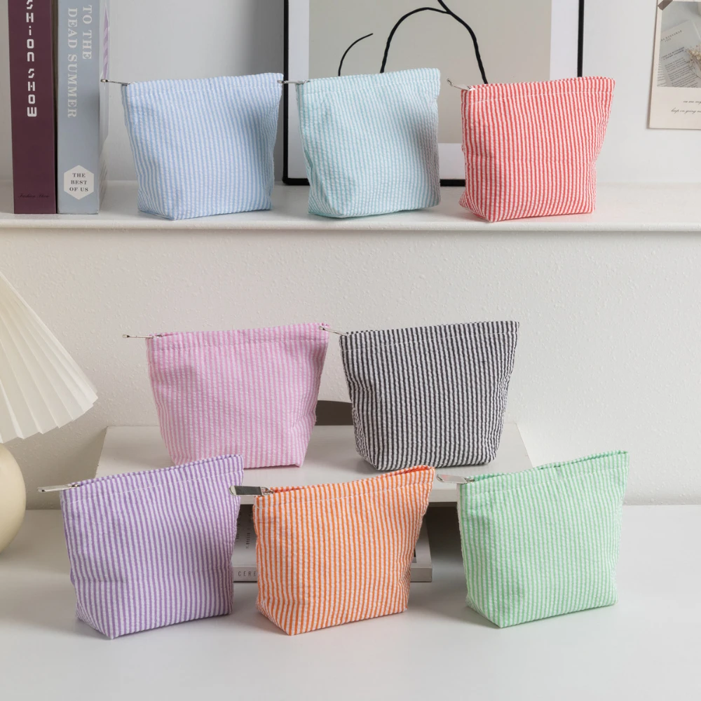 Fashion Small Cosmetic Bags Vertical Striped Storage Make Up Bags for Women Lady with Zipper Portable Travel Organizer Bag