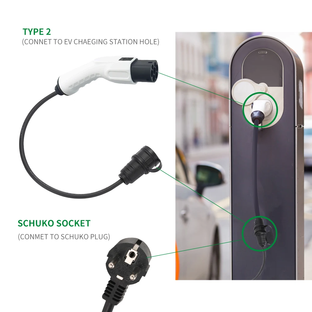 Type2 إلى Schuko محول القابس 16A 3.5kw EC62196-2 ذكر التوصيل إلى مقبس الاتحاد الأوروبي للدراجات البخارية الكهربائية الدراجات الإلكترونية