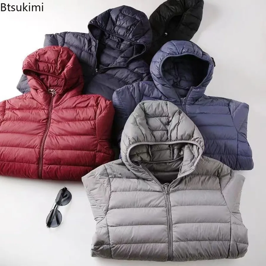 Men Autumn Winter Down Cotton Jacket Hooded & Stand Collar 2 Styles Super Light Warm Slim Fit Zip Solid Color Casual Outerwear