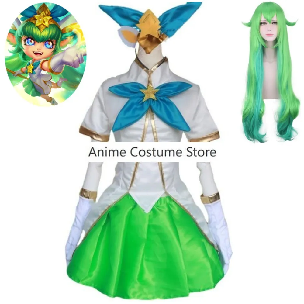 Game LOL Star Guardian Lulu The Fae Sorceress Cosplay Costume Wig Anime Magic Girl Top Skirt Sexy Woman Outfit Hallowen Suit