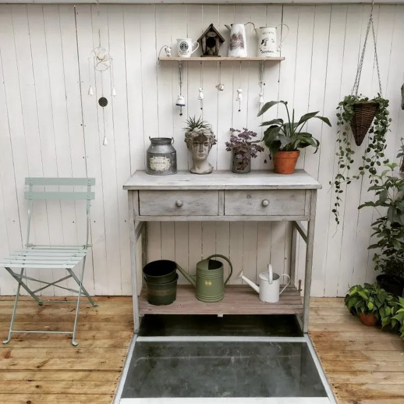 Antique shabby pastoral retro old solid wood flower stand outdoor gardening table coffee shop bar shop decoration entrance