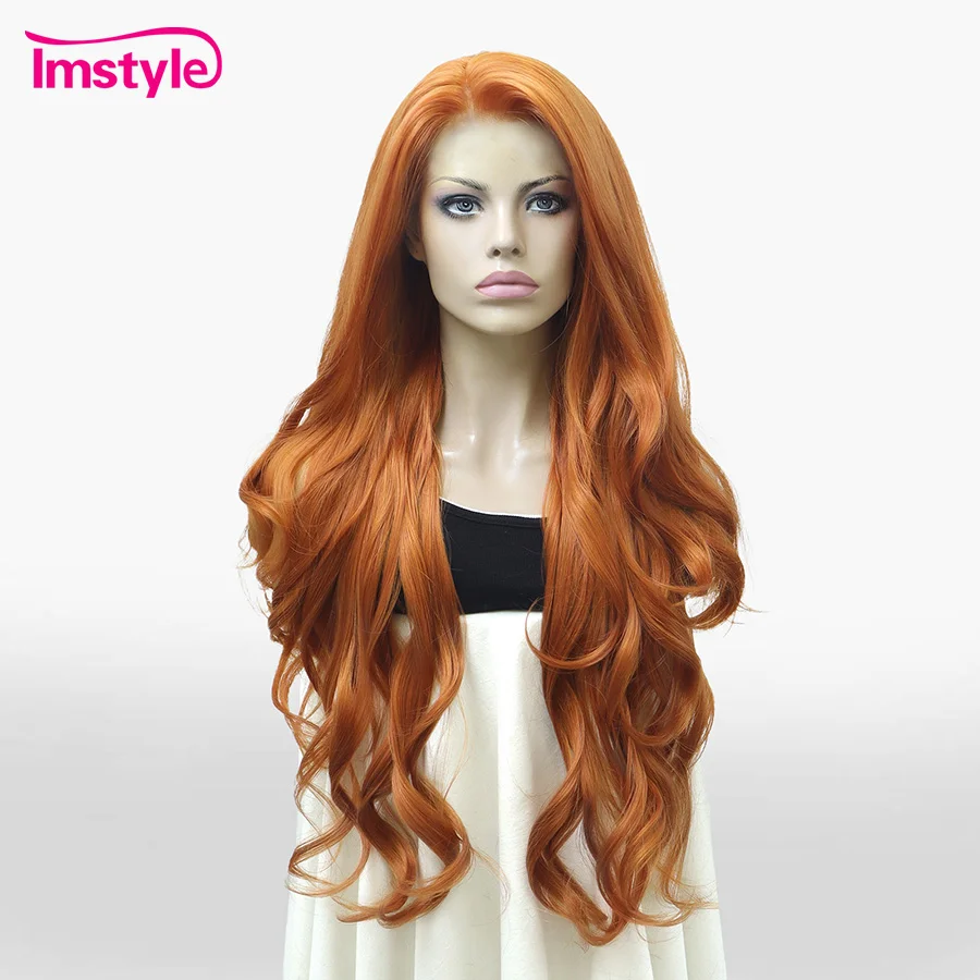

Imstyle Ginger Synthetic Lace Front Wig Long Wavy Natural Hair for Women Heat Resistant Fiber Cosplay Wig