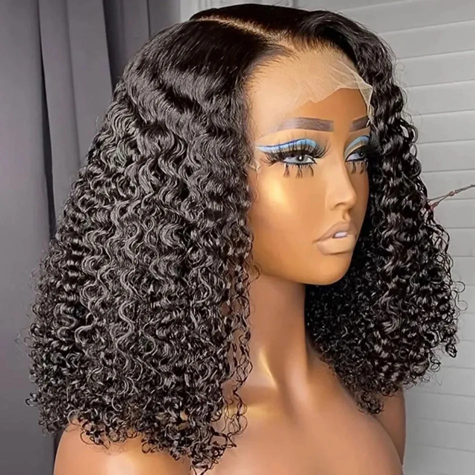 Glueless 8 to 16 Inch Kinky Curly Bob Human Hair Wig Wear To Go Pre Plucked Lace Peruvian Curly Bob Wigs For Women and Girls