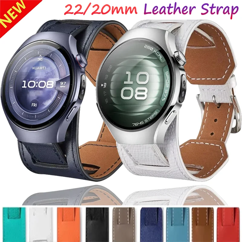 

Кожаный ремешок премиум-класса 20/22 мм для Samsung Watch 7 6 5 4 40 мм 44 мм Модный браслет Huawei Watch 5 GT5-4 Pro 46 мм Amazfit GTR/GTS