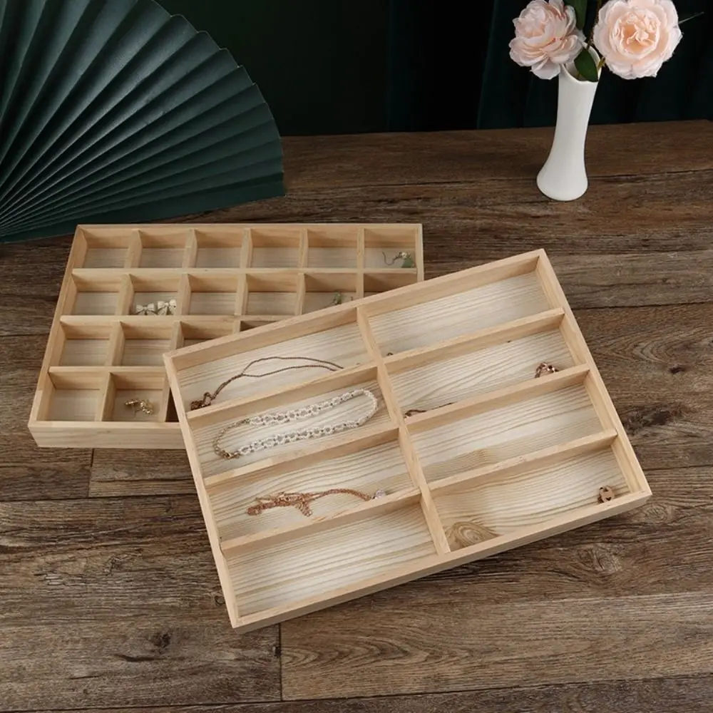 Solid Wood Jewelry Display Tray 6/12/24/36 Grids Divider Necklace Storage Box Trinket Organizer High Quality Ring Earring Holder