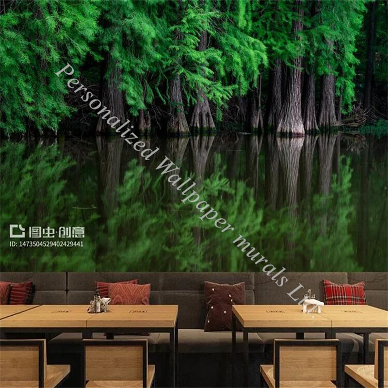 

Metasequoia Reflected in The Lake Water 3d Photo Mural Wallpapers for Cafe Bar Theme Restaurant Background Wall Paper