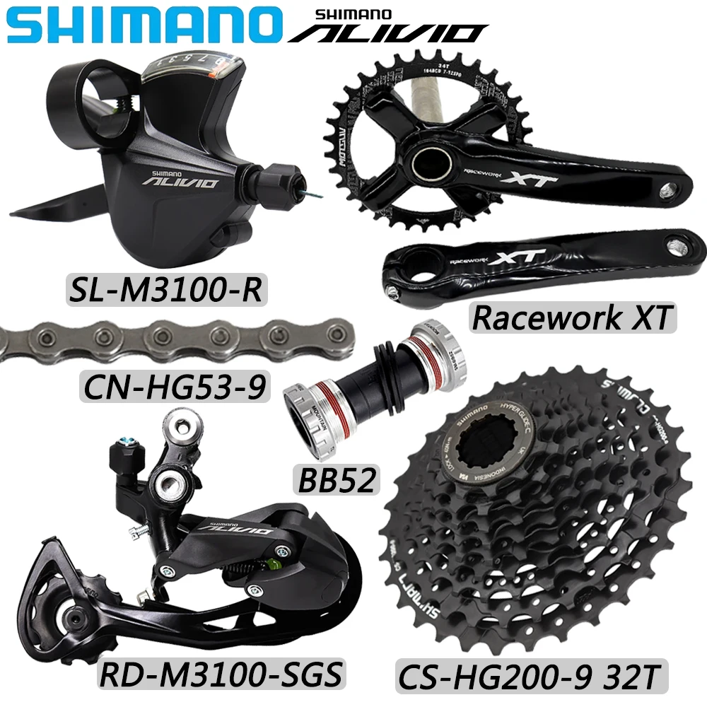 

9-скоростной переключатель передач SHIMANO ALIVIO M3100 для горного велосипеда HG53, цепь HG200-9 32T/34T/36T, кассета Racework XT 170/175 мм, фотодетали