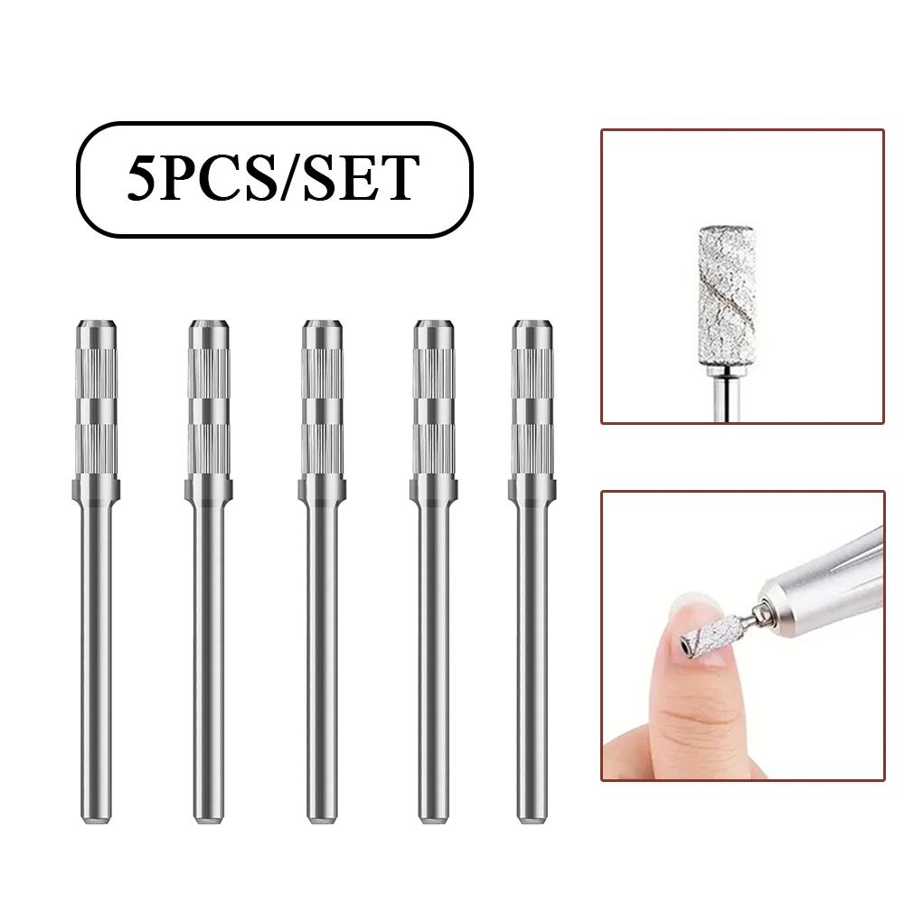 Mèche de mandrin de 3mm pour ongles, bandes de ponçage en acier inoxydable pour manucure, porte-anneau en papier de verre, accessoires de perceuse à ongles 3/32 5 pièces