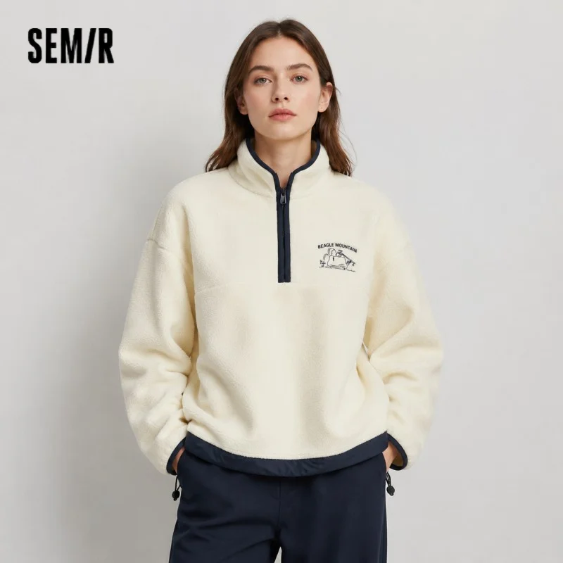 Semir Tops for Woman Fleece Warm Embroidered 2025 Winter Fall Clothes Sweatshirt Soft Fleece Warm Loose Fit Daily Wear 2025 New