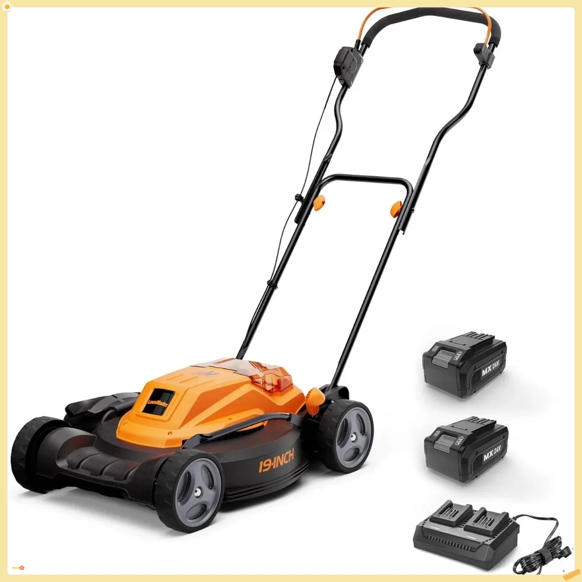 Cortacésped inalámbrico de 48 V y 19", paquete de recortador de hilo inalámbrico de 24 V y 12 pulgadas con baterías y cargadores incluidos