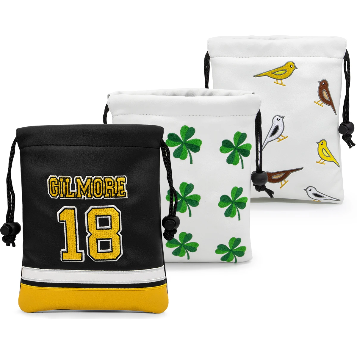 Golf Valuables Pouch, Golf Accessories Bag with Leather, Tee Ball Pouch with Drawstring Closure, Lucky Clover Gilmore Biride