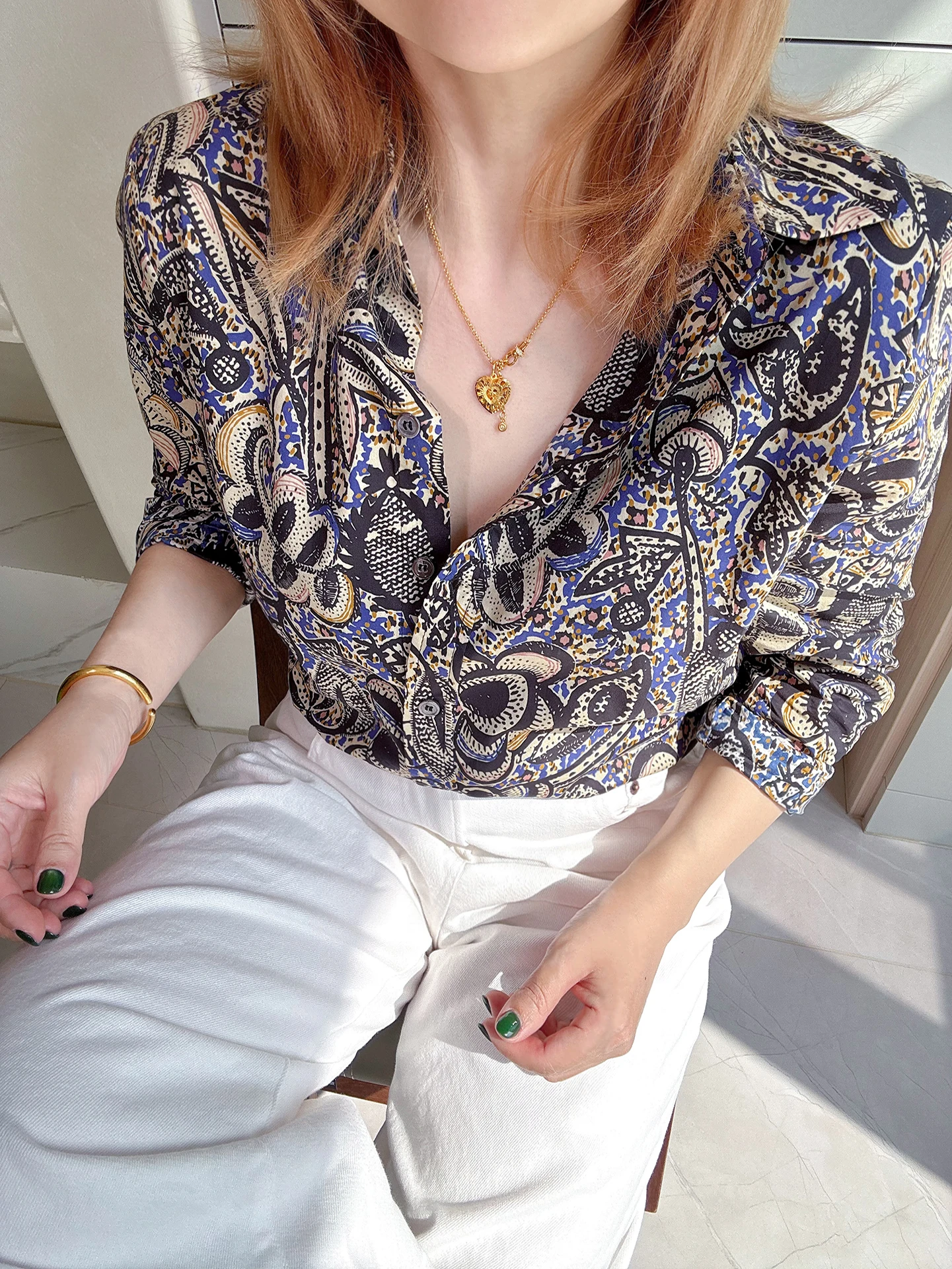 

Рубашка с длинными рукавами и принтом во французском стиле, женская рубашка свободного кроя, топ для похудения, повседневная одежда, хлопковый материал, чистый хлопок