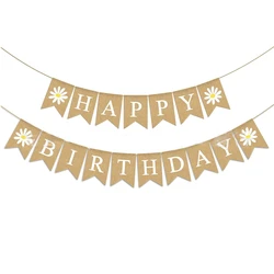 INS Little Daisy Happy Birthday Garland Kids Party Burlap White Flower Banner Baby Shower Photoprops Decoration Background Flag