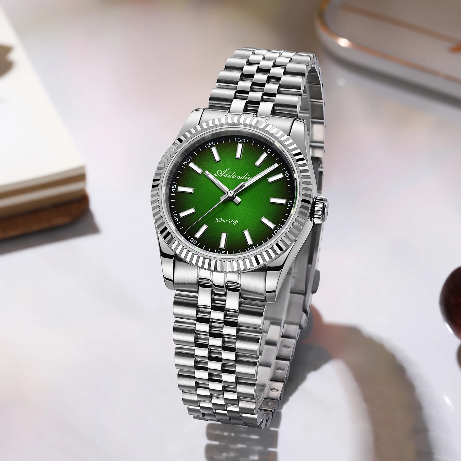 ADDIESDIVE NEW VH31 Quartz Watch For Men Super Luminous Stainless Steel Gradient Mens Watches Sapphire Glass AD2073 reloj hombre