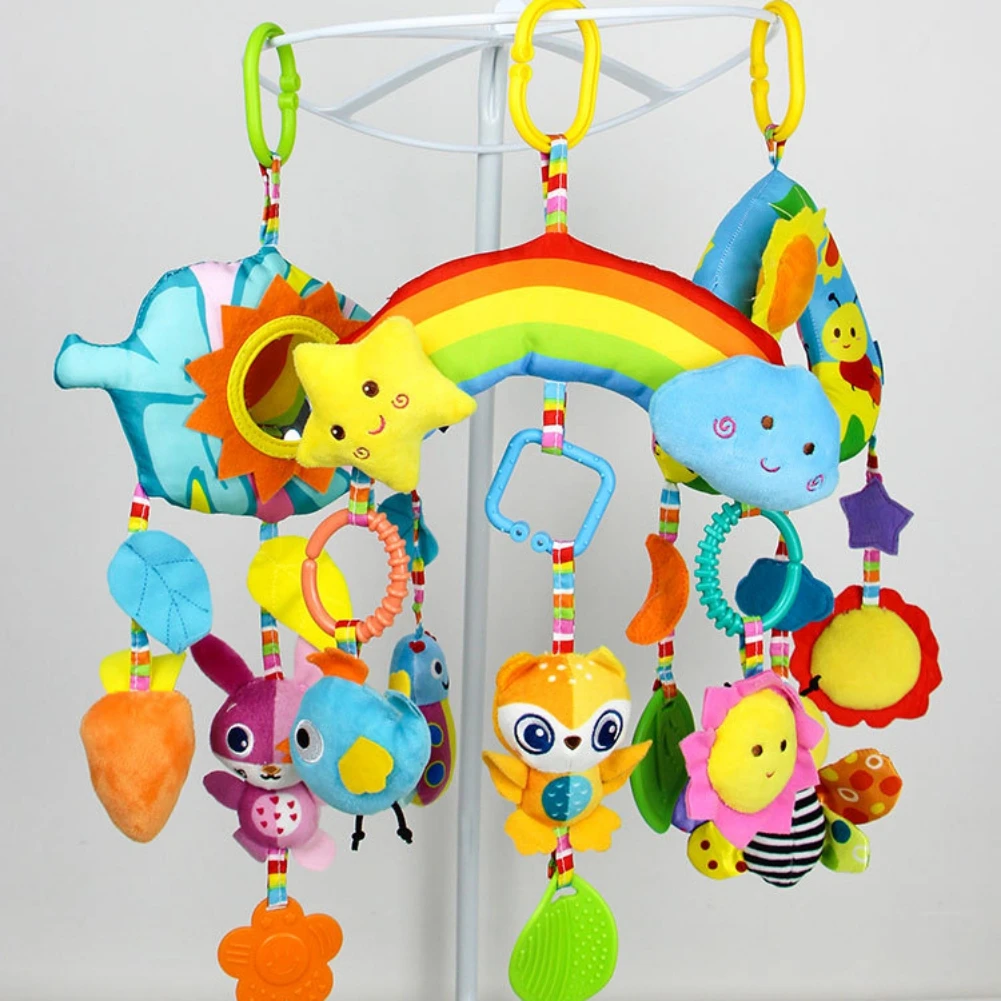 Baby Soothing Plush Ringing Toy Animal Car Hanging Pendant Bed Hanging Plaything Colorful Party Favors for Kids New Parents