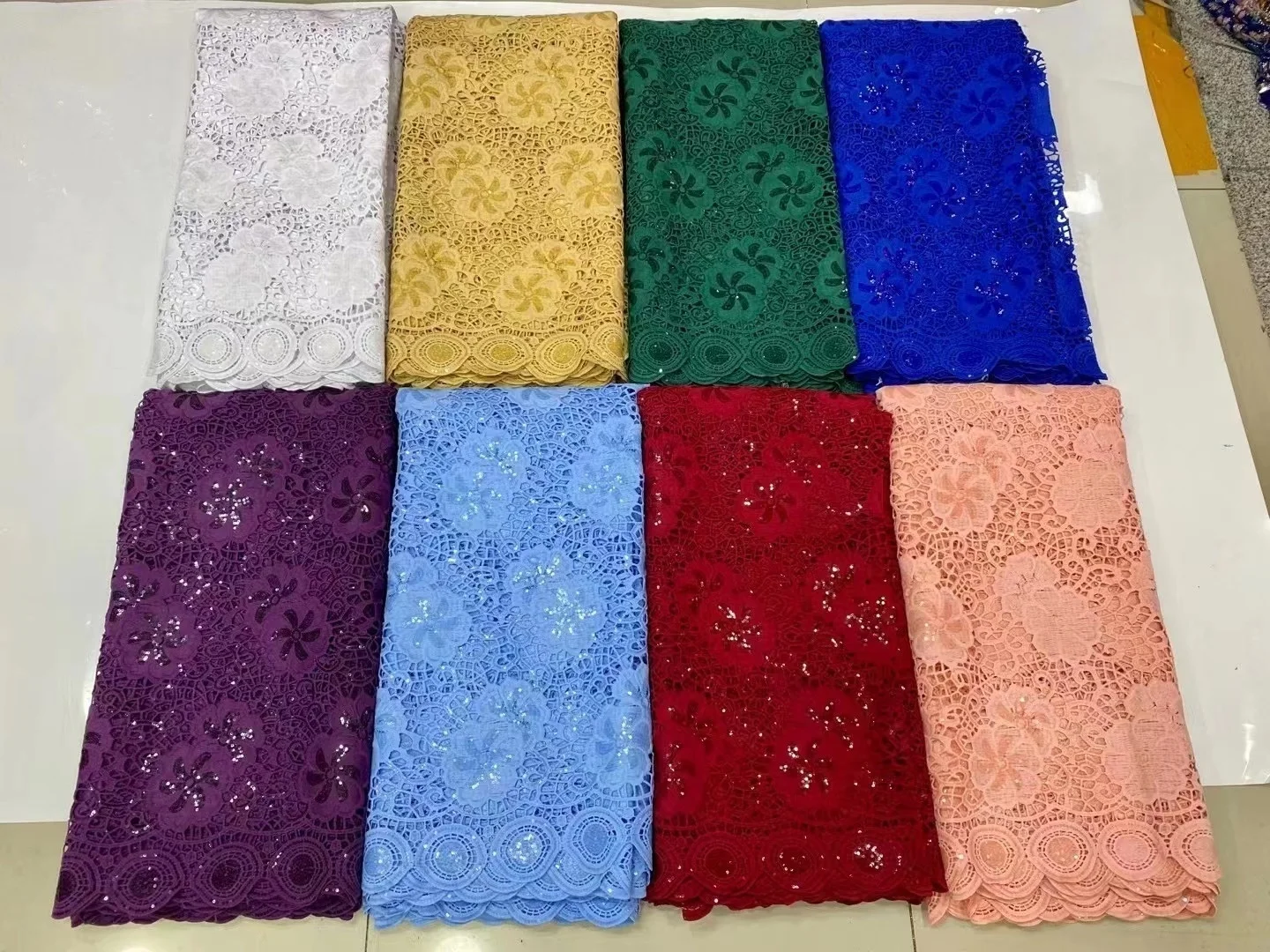 Friendly Cord Lace Neat Embroidery African Guipure Fabric Latest Nigerian Water Soluble Sequins Lace Wear Inspired Sewing Cloth