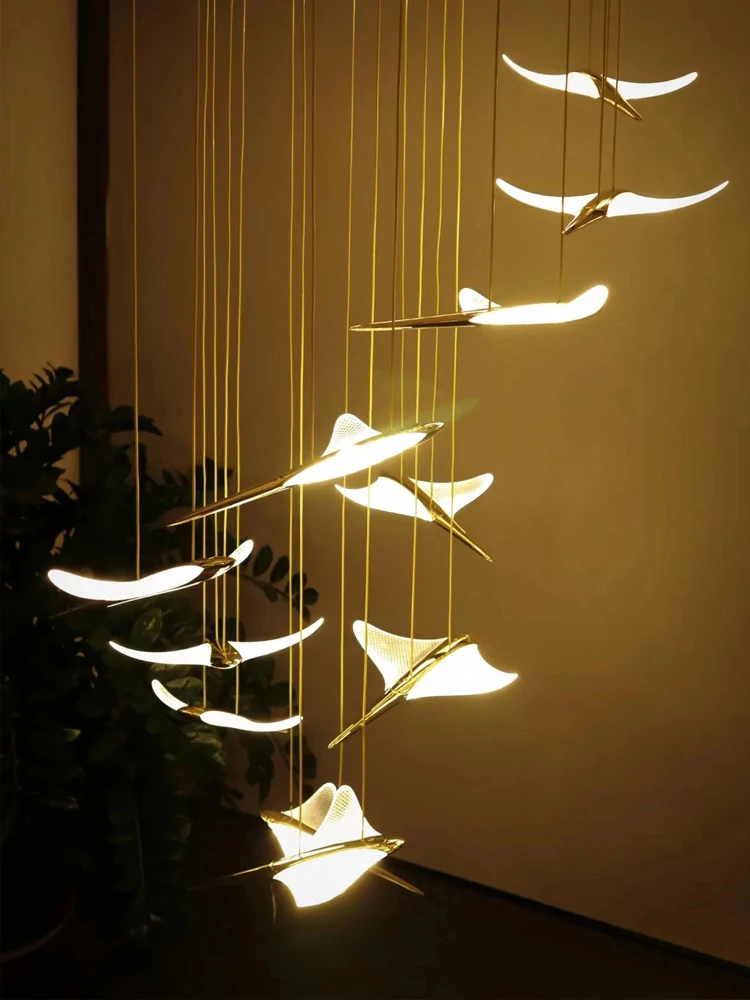 Imagem -06 - Bird-shaped Led Chandelier Shape Living Room Lamp Designer Villa Attic Lamp Restaurante Moderno Decoração de Casa Escadaria Pingente