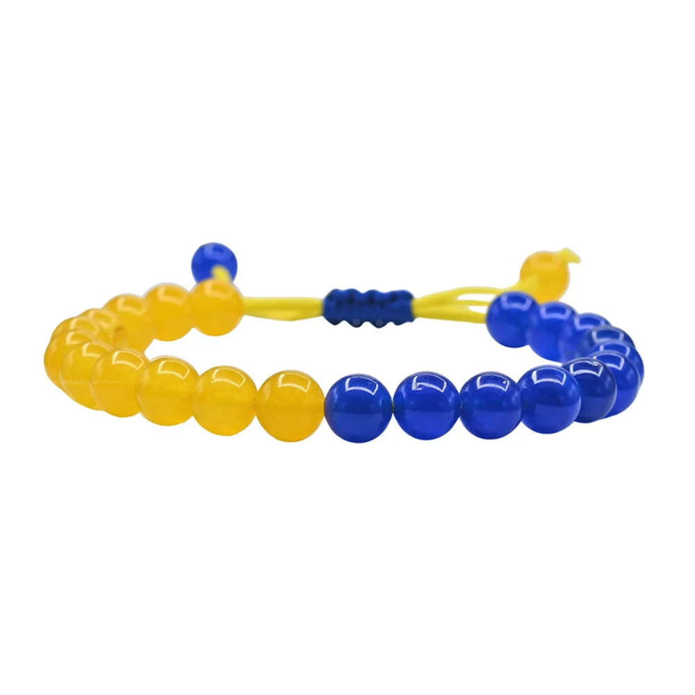 Natural Stone Ukraine Flag Bracelet for Men Women Ukrainian Yellow Blue Bead Bangles Bracelets Stitching Color Fashion Jewelry