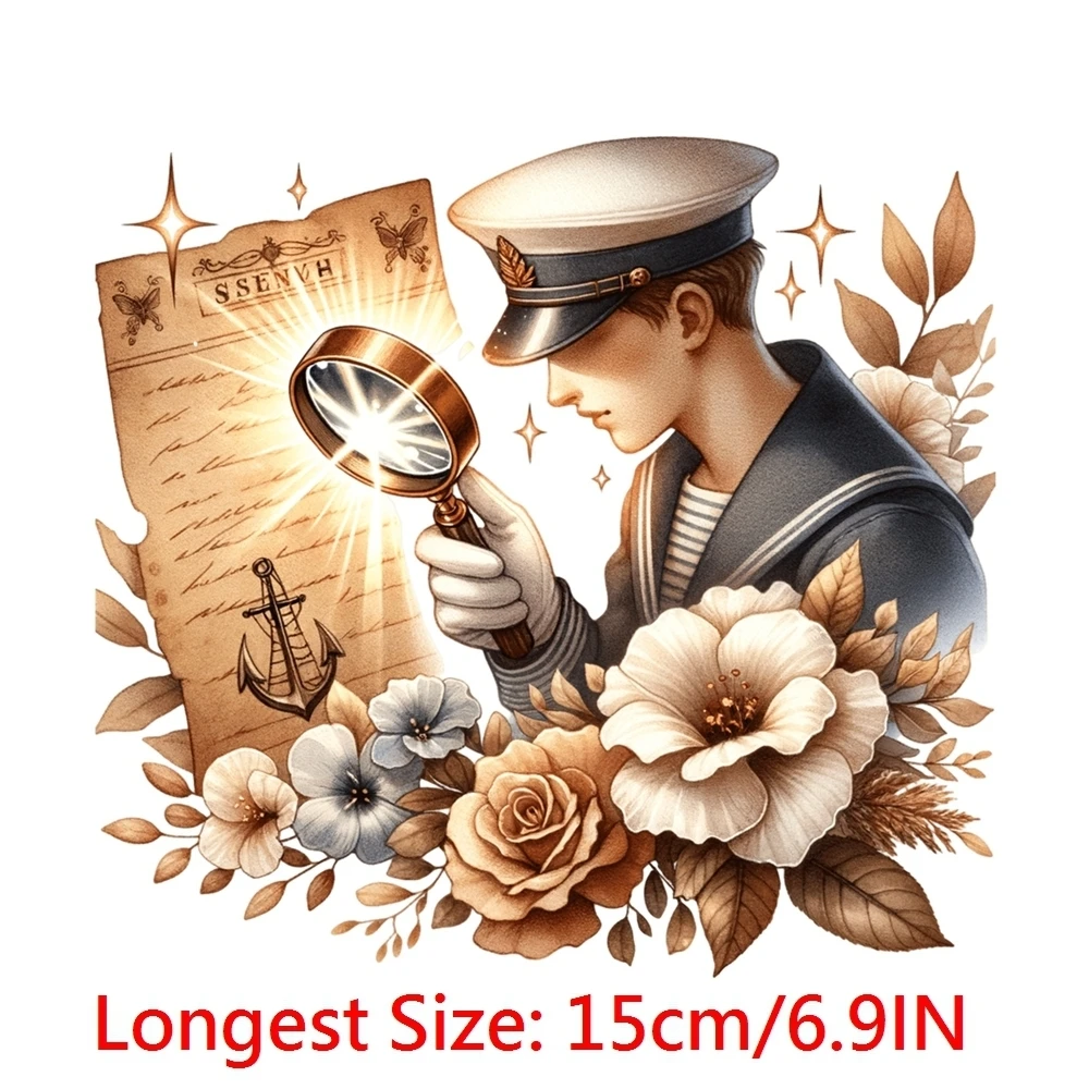 15cm Vintage Maritime Nautical Sea Ship Anchor Diy DTF Heat Transfer Sticker T-shirt Clothes Decals Iron On Transfer Stickers