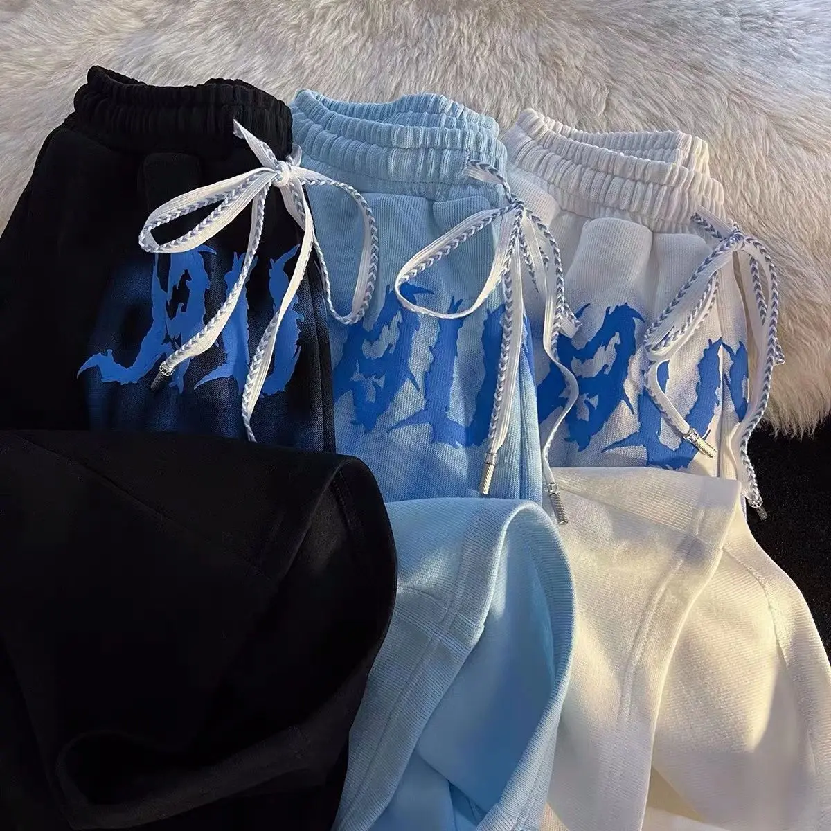 Blue Fashion Letter Gradient Casual Shorts for Men and Women Summer Design Sense Hip Hop Y2K Harajuku Capris