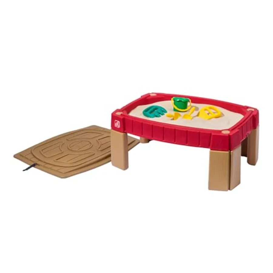 

Outdoor sand table for kids 2+ years natural wood finish beige sand sensory play with 5-piece accessory kit