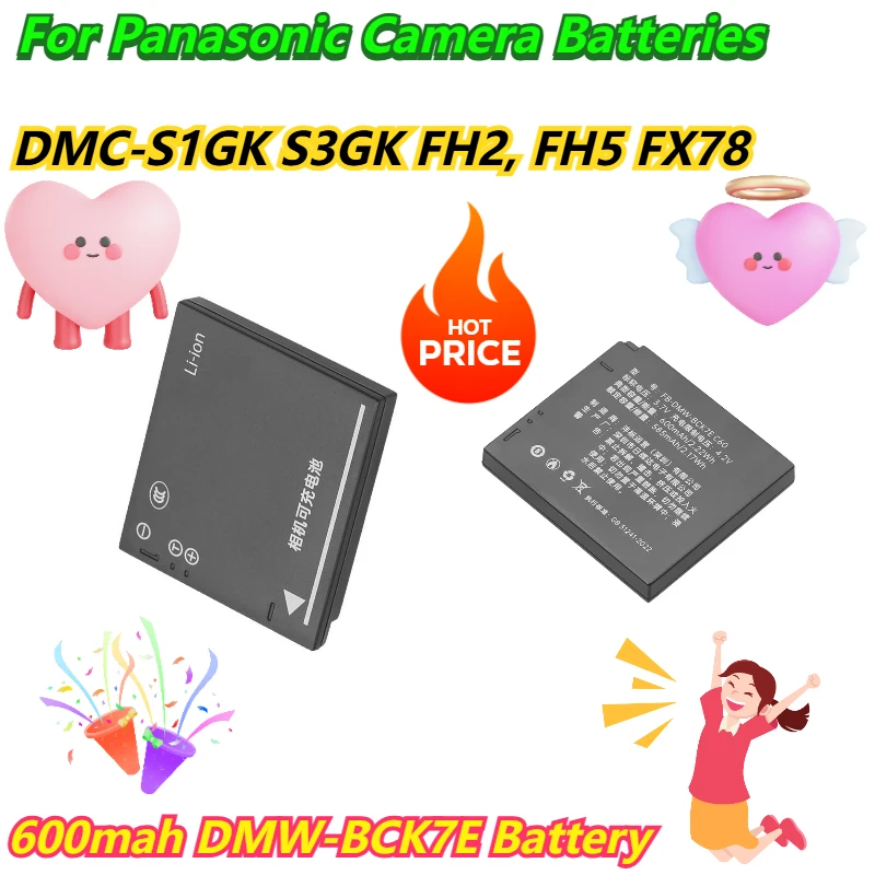 

600mah DMW-BCK7E Battery For Panasonic DMC-S1GK S3GK FH2, FH5 FX78 Camera Batteries