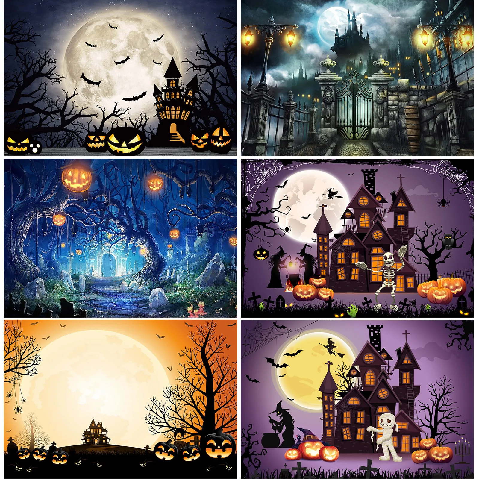 

Photography Background Halloween Happy Hallowmas Kids Dress Up Party Decor Horror Scary Mummy Boo Castle Spooky Bats Backdrop