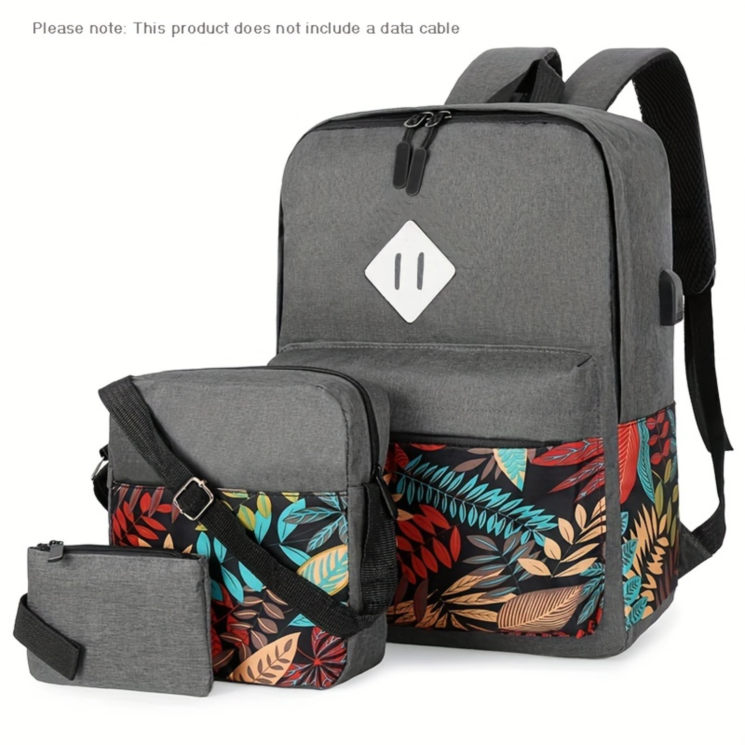Classic Leaves Pattern Backpack Set, Large Capacity Travel Backpack with Shoulder Bag & Clutch Pouch