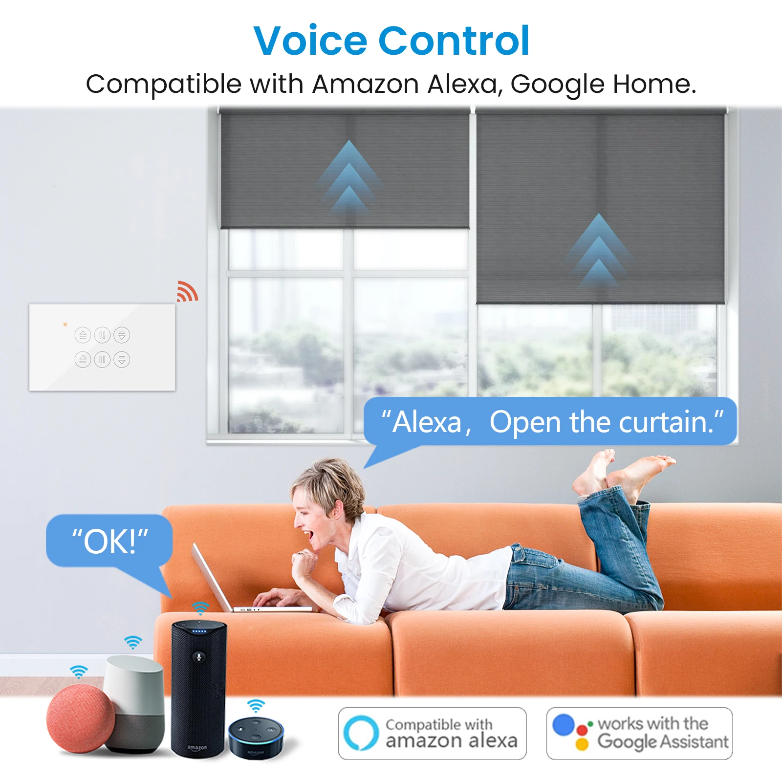 Tuya ZigBee EU US Dual Curtain Pushbutton Touch Panel Switch Tubular Motors Smart Life App Remote Control Google Assistant Alexa