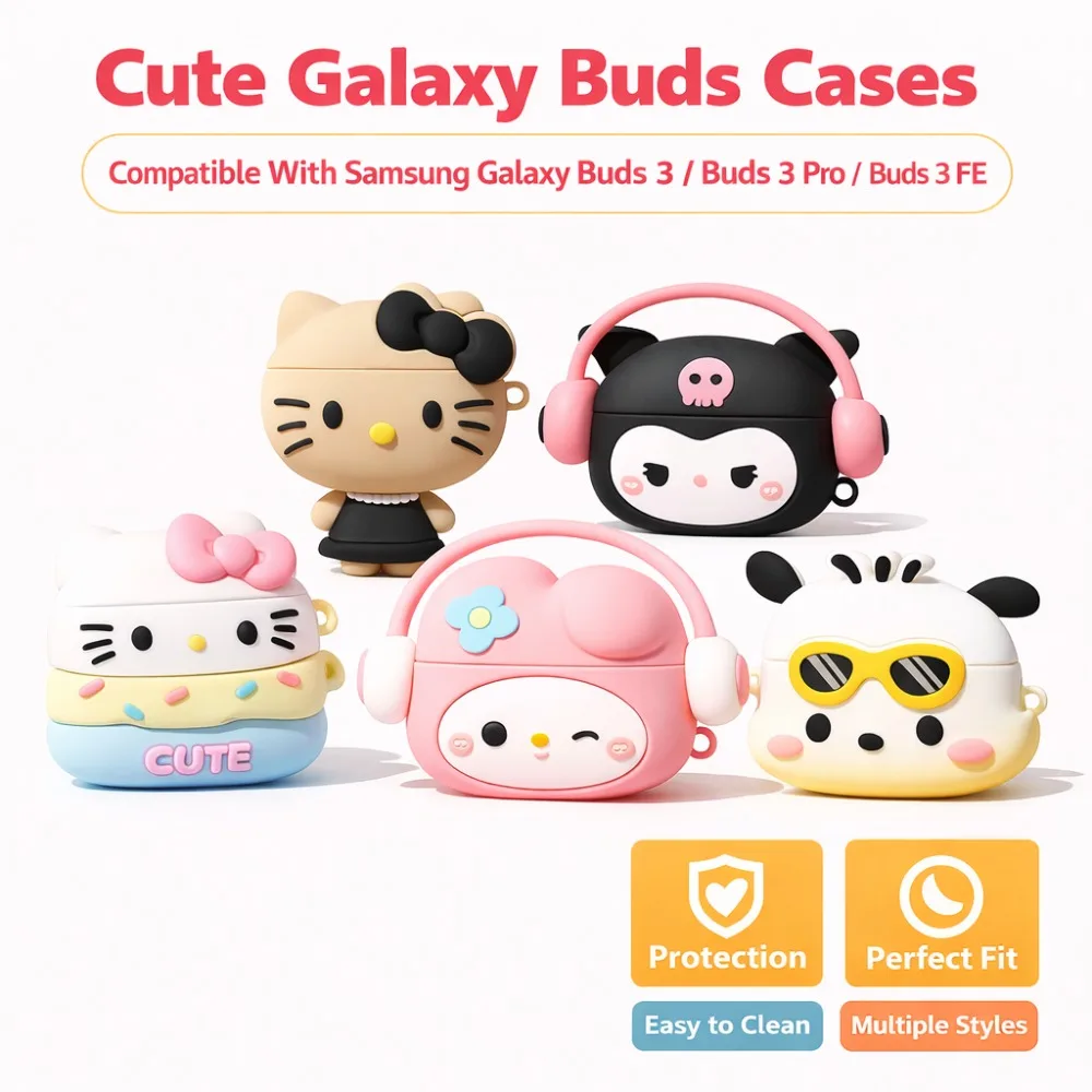 Cute Silicone Case for Samsung Galaxy Buds 3FE / 3Pro Shockproof Protective Cover with Keychain for Wireless Earbuds