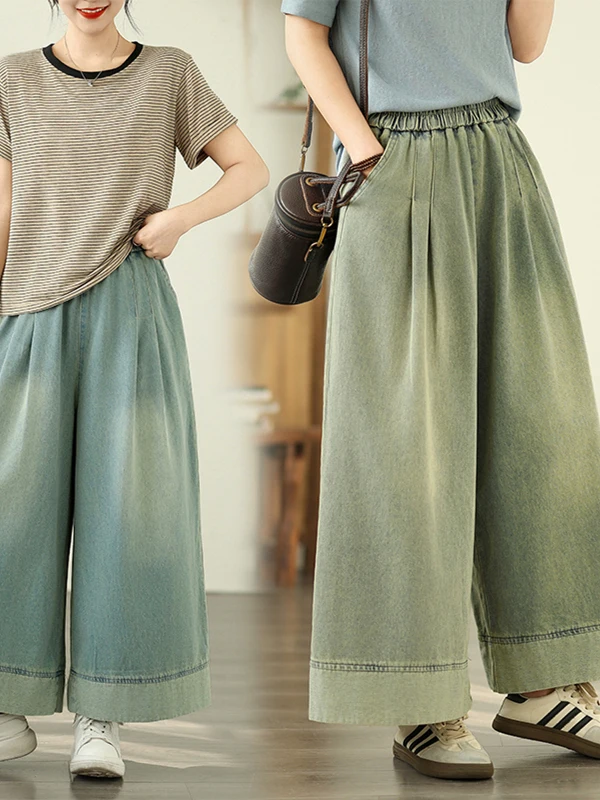 

Корейские широкие джинсы в стиле ретро, женские свободные утягивающие прямые брюки с талией, повседневные длинные брюки для груши, тонкий материал для тела