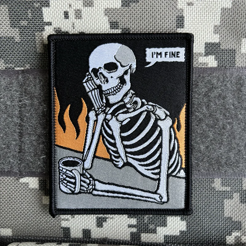 I'm Fine Skull Morale Badge Embroidery Patches for Clothing Hook & Loop Skeleton Tactical Patch Military Backpack Reaper Sticker