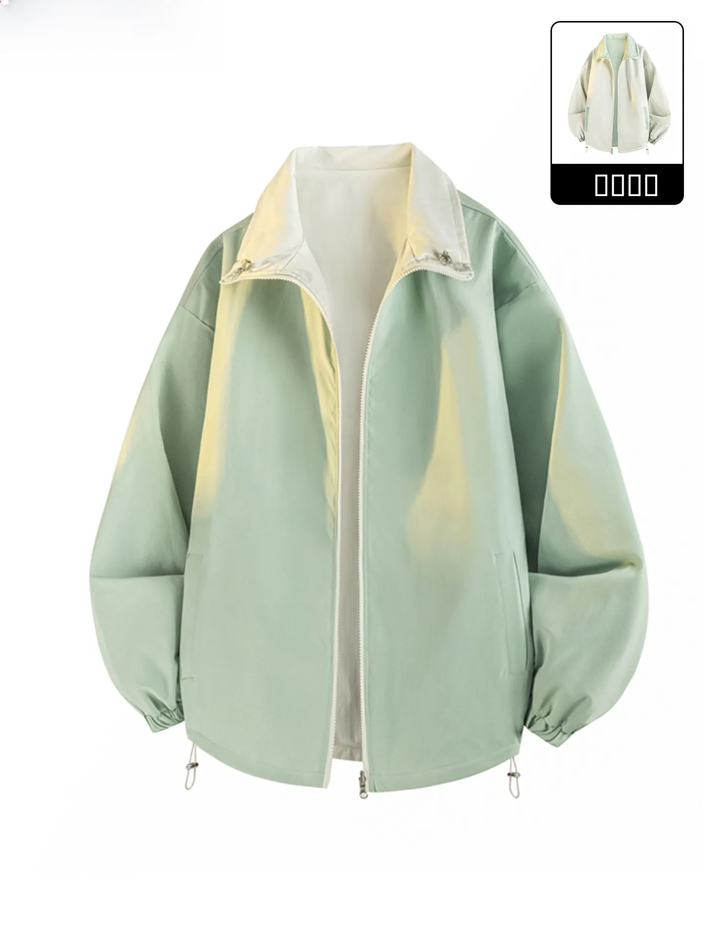 

Wassup Vals Men's Double-Sided Wear Stand Collar Jaet Loose Fit Casual Sle Windproof Polyester Fiber Autumn Spring Outerwear