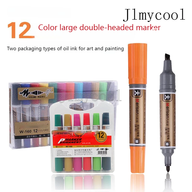 

12-Color Large Double Head Oil Marker Large Capacity Color Painting Pen Marker Students Draw Advertisements Graffiti Drawing