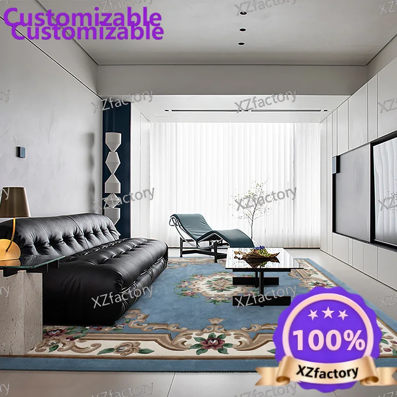 Custom European-style full-lay carpet, minimalist luxury living room carpet, household bedside rug Nordic style hand-woven floor