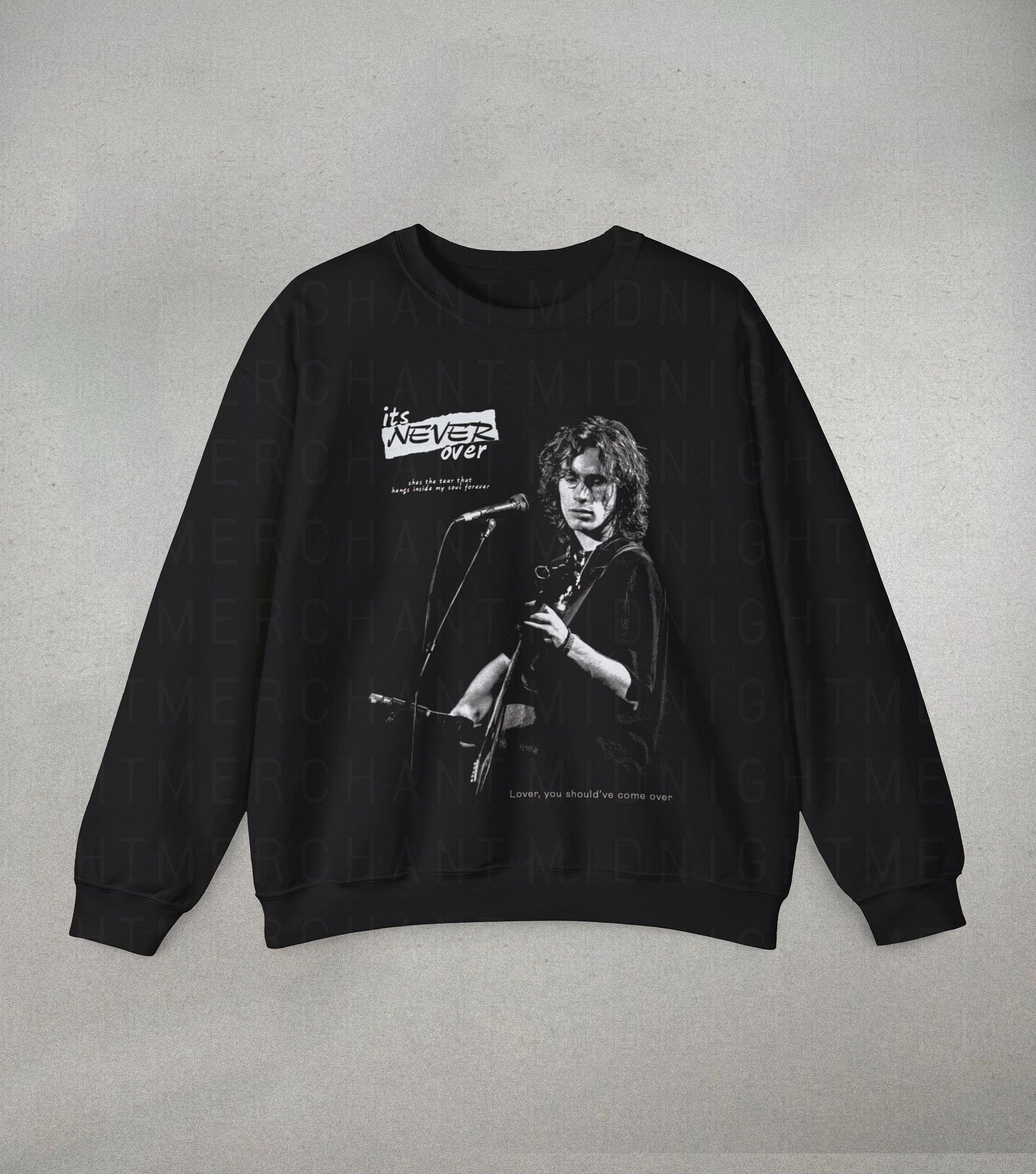 

Autumn and Winter Music Tribute Cotton Crew Neck Sweatshirt This Cool Design Features A Black - and - White Image of A Musician