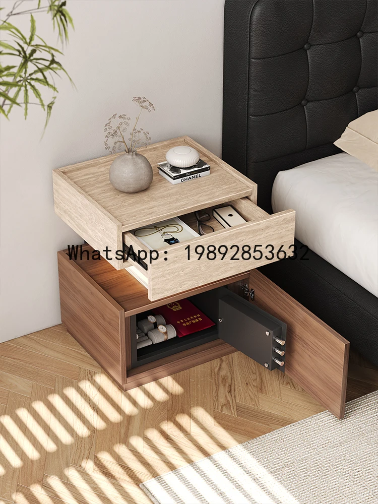 XL Solid Wood Bedside Cabinet with Safe Integrated Storage Cabinet High-End Feel with Password Lock Bedside Cabinet