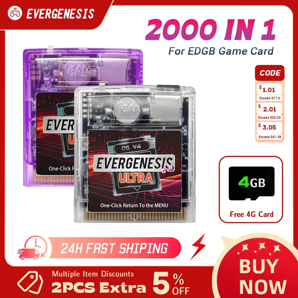 

For GBC Flash Card 2000 in 1 Multi Game Card GBP GBA SP Game Console GB Ultra Edition With 4G TF Card