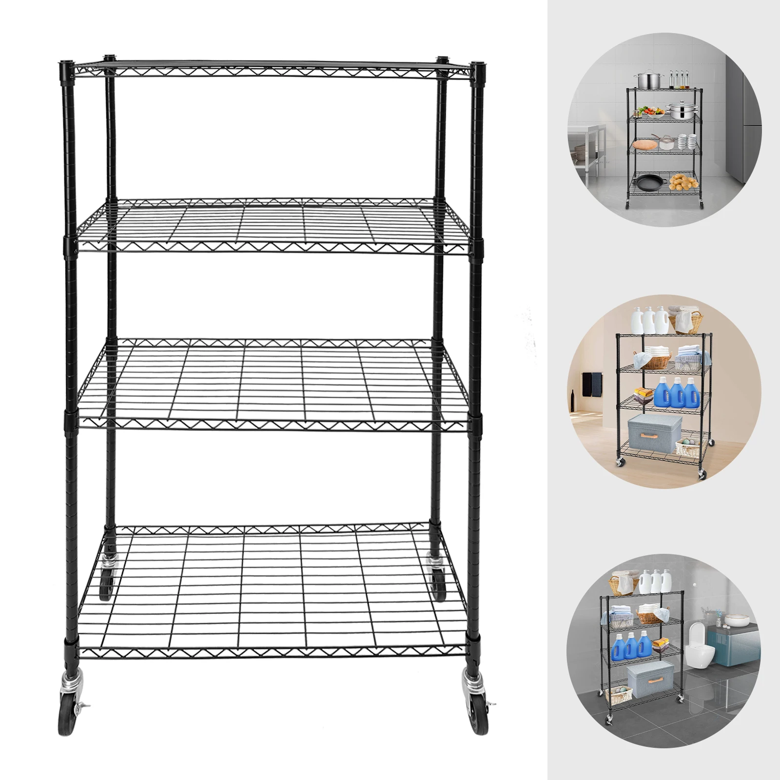 Estantería de alambre de 4 niveles con ruedas, estante de almacenamiento ajustable, estante de almacenamiento resistente 36"Dx14"Wx57" rodamiento 350 libras