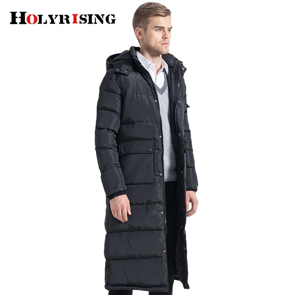 Holyrising Men Down Jackets Long Homme Coat Thicken Snow Coats Hooded Warm Man Clothing Black Streetwear Szie S-4XL 18481-5